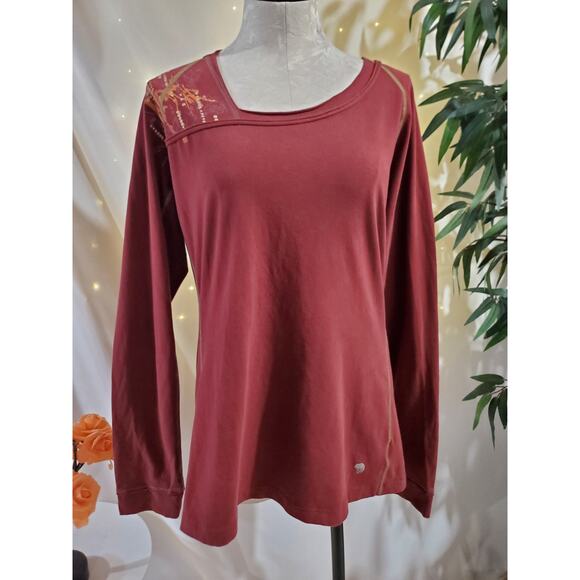 Mountain Hardwear Womens Organic Cotton Long Sleeve Top Size XL Thumbholes Red - Picture 1 of 12